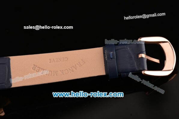 Franck Muller Heart Swiss Quartz Rose Gold Case with Blue Leather Strap Diamond Bezel and White Dial - ETA Coating - Click Image to Close